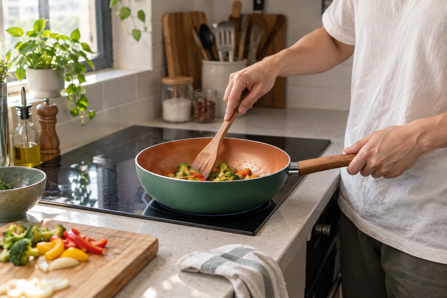 Elmich Harmony EL5992PT pan in use on a kitchen hob